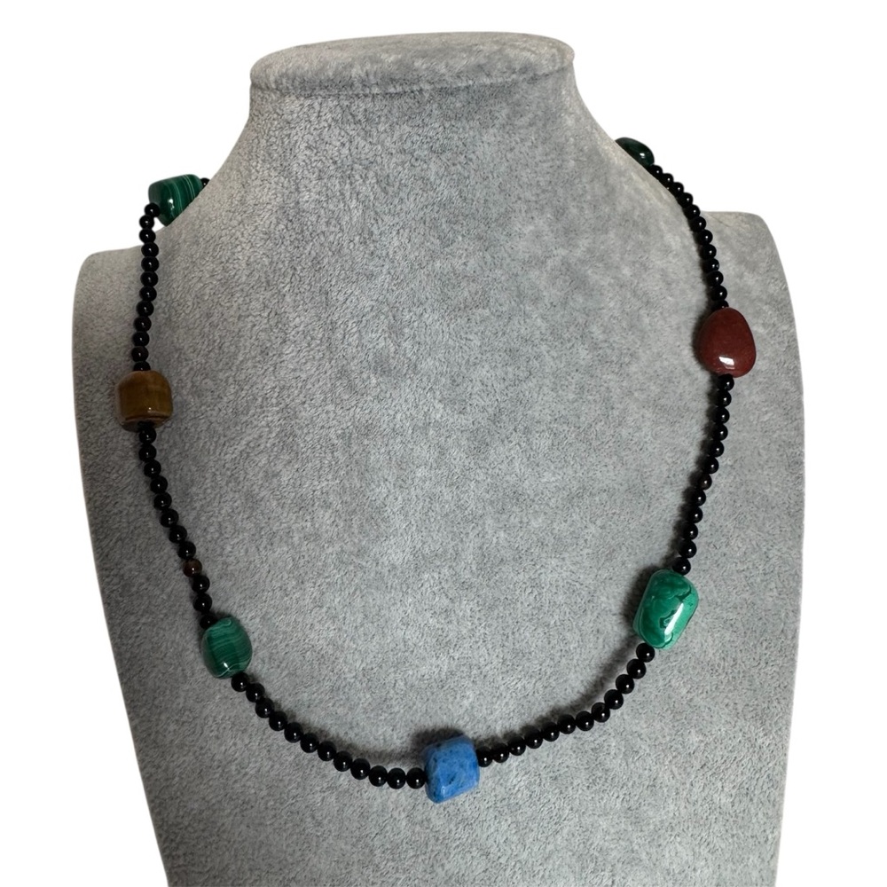 Handmade Black Onyx and Sterling Silver Gemstone Necklace NEW
